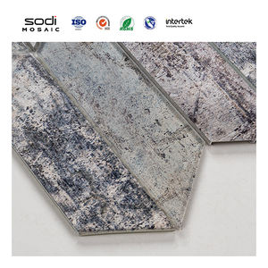 Proyectos de ducha de hoteles Mosaico de inyección de tinta azul Aspecto de mármol Mosaico de vidrio de aluminio verde mixto - Product Image 4