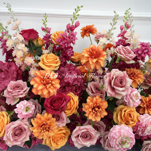 Flores artificiales de boda Decoración Fábrica bajo precio Venta al por mayor Corredores de flores amarillas naranjas de alta calidad - Product Image 5