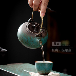 Tetera de Cerámica Retro con Acabado Azul, Forma Redonda con Tapa, Tamaño Pequeño, para Juego de Té Kung Fu, Uso Doméstico, Té de la Tarde - Product Image 2