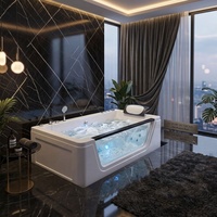 Baignoire de Luxe Rectangulaire à Hydromassage avec Fenêtre en Verre Transparent, en Acrylique Moderne, pour Bain Relaxant, Éclairage LED pour Chambre Parentale
