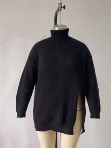 Nhà Sản Xuất Thời Trang Sườn Đan Cao Cổ Áo Len Cho Phụ Nữ Màu Đen Quá Khổ Áo Thun Cộng Với Kích Thước Của Phụ Nữ Giản Dị Rắn Áo Len - Product Image 5