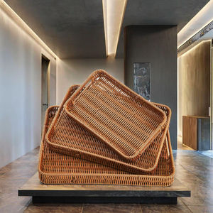 Panier de rangement rectangulaire moderne en rotin naturel pour cuisine, salon, écologique, pour fruits/pain/aliments - Product Image 3