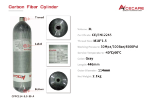 Bombola Autorespiratore da 3L in Composito ad Alta Pressione 300 Bar 4500 Psi per Immersione e Rebreather - Product Image 6