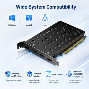 Tarjeta de Captura HDMI PCIe X4 de 4 Canales, 4K60 HDMI1.4 YUY2, Completamente de Aluminio, Interna, PCI - Product Image 5