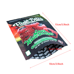 Bolsas de Mylar Cali de 3.5g con Cierre Hermético, a Prueba de Olores, de Aluminio, con Forma Especial y Corte Personalizado, para Dulces Comestibles y Gomitas - Product Image 2