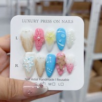 Transfrontalier européen et américain français 3D vague Texture fleur portable détachable faux ongles produit fini en gros