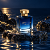 Flacon de parfum carré en verre de luxe, dégradé bleu, avec bouchon pompe, aromathérapie, 30ml/50ml/100ml, emballage personnalisé avec logo