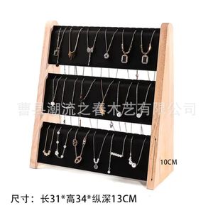 Grand présentoir incliné à trois rangées pour bracelets, support pour colliers et pendentifs, présentoir à bijoux à trois niveaux, accessoire de présentation de bijoux pour vitrine - Product Image 5