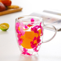 Mug en verre à double paroi pour fleurs séchées, esthétique, avec paillettes, tasse à café isotherme, cadeau élégant pour elle, faveurs de mariage