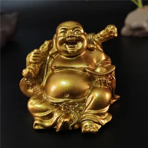 Altın gülüyor heykeli çin Feng Shui şanslı para Maitreya buda heykel figürleri ev bahçe dekorasyonu heykelleri