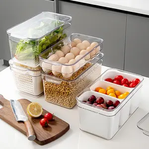 4 packs de contenants en plastique pour économiser les fruits et légumes, bacs d'organisation de cuisine pour réfrigérateur avec séparateur