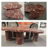 Table basse gigogne en marbre personnalisée pour salon, table centrale de luxe en pierre naturelle rouge, décoration intérieure