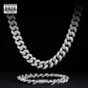 KRKC-Conjunto de joyería de plata de ley 100% con cadena para hombre, Brazalete de eslabones cubanos, plateado y dorado, 12mm, <span class=keywords><strong>AAAAA</strong></span>, 925 - Product Image 1