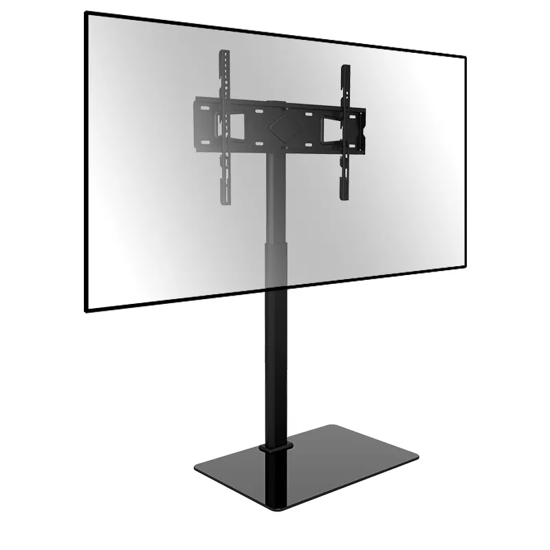 32-60" स्क्रीन टीवी टीवी कार्ट और माउंट के लिए ऊंचाई समायोज्य टेम्पर्ड ग्लास स्विवेल माउंट के साथ नया स्टील टीवी स्टैंड