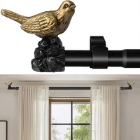 Tringle à rideaux vintage en fer, anti-rouille, réglable, robuste, extensible de 18 à 45 pouces avec embouts en forme d'oiseau dorés pour la cuisine, le salon