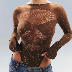 WN017 ODM Lingerie <span class=keywords><strong>Sexy</strong></span> in Nylon con Strass, Collo Alto, Taglia Grande, in Rete Scintillante per Nightclub - Product Image 2