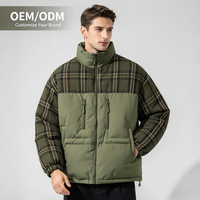 Veste matelassée à col montant pour homme, coupe ample, motif écossais, chaude, multi-poches, style workwear pour l'hiver