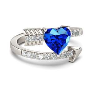 Anillo de corazón yunnique con forma de flecha y piedra azul, ajuste de canal, regalo de joyería unisex para parejas - Product Image 1