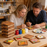Sous-verres carrés en bois de chêne faits à la main avec supports antidérapants en silicone