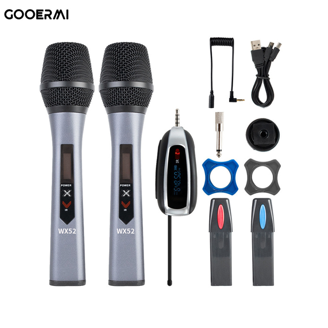 WX52 UHF Dual Cordless Metal Mic System Wireless Dynamic Microphone with XLR Connector for Karaoke Weddings DJ Parties Speeches