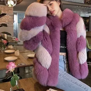 جديد انخفاض الشحن مخصص أزياء أنيقة سترة الفراء الثعلب معطف الفرو الحقيقي معطف المرأة