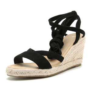 Sandalias de cuña para mujer, con punta abierta, con cordones, parte superior de paja, transpirables, estilo veraniego - Product Image 4