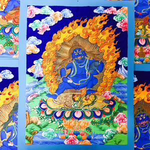 Pintura Budista Thangka Pintada a Mano, Diosa Negra de la Riqueza, <span class=keywords><strong>Señor</strong></span> de los Tesoros, Exquisita Tela de Algodón Chino, Altar sin Marco - Product Image 4