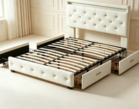 Lit élégant capitonné réglable avec tiroirs de rangement sous le lit, revêtement en cuir blanc, structure métallique, mobilier de chambre, sans sommier
