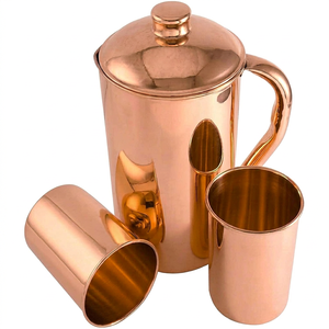 Ensemble de pichets à eau en cuivre avec couvercle et deux tasses, design indien traditionnel, grande capacité, pour usage domestique - Product Image 1