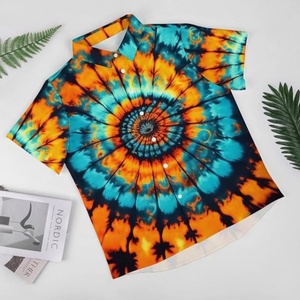 Chemise à manches courtes à col montant, motif totem arc-en-ciel psychédélique mystérieux hawaïen, tie-dye, avec poche à revers, logo personnalisé, ODM - Product Image 2