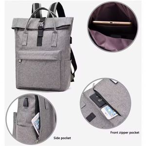 BSCI Factory Custom logo High Quality <b>Roll</b> <b>Top</b> Sport Back Pack nylon Mochilas Daily Laptop <b>Backpack</b> with USB Port - Product Image 3
