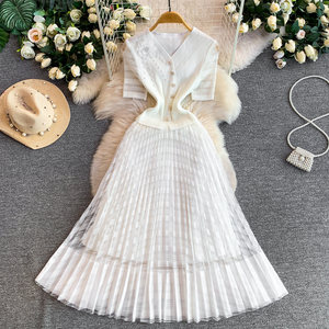 Vestido de Mujer al por Mayor Barato 2026, Vestido Elegante de Alta Gama con Cuello en V y Flores 3D, <span class=keywords><strong>Vestidos</strong></span> Plisados Casuales para Invitadas de <span class=keywords><strong>Boda</strong></span> - Product Image 2