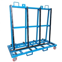 Chariot de transport industriel mobile en acier avec roues pour la manutention des dalles de marbre et de granit, avec support en verre en forme de A
