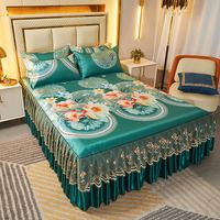 Nouvelle jupe de lit en soie glacée style Parisien, motif floral, lavable en machine, pour l'été