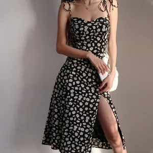 Custom Streetwear Casual Women Midi Dresses Fashion Summer Sexy Strap Flower Print Women's Dress For Lady Clothes Manufacturer