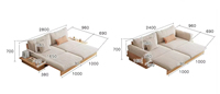 Sofá Cama Japonés de Madera Maciza con Reposabrazos Extensible Convertible, Espuma de Tela Suave, Mesa Elevadora para Sala de Estar con Almacenamiento