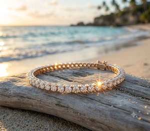 Pulsera de Diamantes Cultivados en Laboratorio de Corte Clásico de la Mejor Calidad, Chapada en Oro de 10K y Rodio, Color D, 15g, Unisex, Disponible para la Venta - Product Image 5