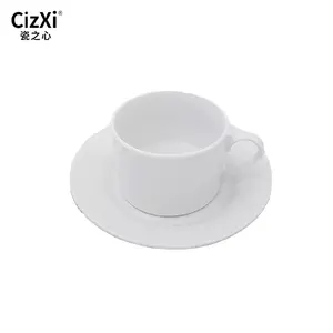 White porcelain customized round royal coffee and tea cups with saucer