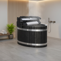 Baignoire à immersion froide de forme tonneau en bois de cèdre rouge massif, finition noire carbonisée, taille personnalisable, design moderne