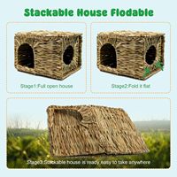 Cabane en herbe naturelle faite à la main pour lapins, pliable, avec ouvertures, pour jouer ou dormir