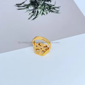 Joyería Fina, Anillo de Oro de 18K y Latón para Mujer y Hombre, Geométrico, Hexagonal, con Letras Huecas Incrustadas, Pedrería, Regalo Tradicional - Product Image 3