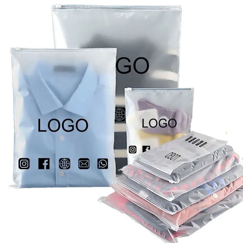 ZGCX Kantong Logo Kustom Ziplock Cetak Buram untuk Paket Pakaian PVC Tas Kemasan Pakaian Tas Ritsleting Plastik Kustom