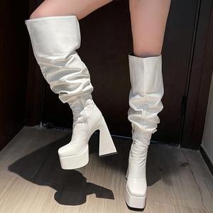 Bottes à plateforme longues pour femmes, grande taille 46, coupe large, tige extra large, bottines au-dessus du genou, talons hauts et épais, chaussures pour femmes - Product Image 3