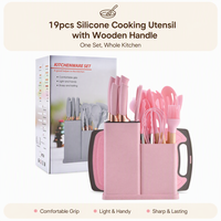 Lot de 19 ustensiles de cuisine en silicone avec manche en bois et planche à découper, sans BPA, compatibles lave-vaisselle, FBA