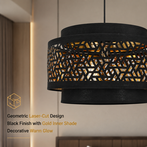 Modern Metal Fabric Pendant <b>Light</b> Geometric Laser Cut Drum Lampshade E27 40cm For <b>Dining</b> Room Bedroom Restaurant Home - Product Image 2