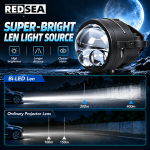 Redsea G52 Universele 3 Inch Dubbele Oog Drie Kleuren LED Projector Mistlampen Bi LED <span class=keywords><strong>H4</strong></span> 12V LED Laser Mist/Rijlichten voor Auto - Product Image 5
