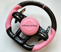 Volant AMG en cuir perforé rose carbone brillant pour Mercedes W205 W213 W223 W177 2018-2024 avec boutons de changement de vitesse