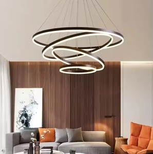 Lámpara colgante para dormitorio de hotel, lámpara moderna de aluminio acrílico LED lineal con anillo circular de 3 anillos - Product Image 6