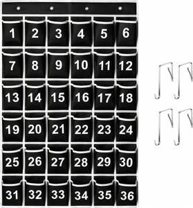 Organizador de Bolsillo para el Aula con 36 Compartimentos, Soporte para Teléfono Celular, Organizador Colgante con Ganchos, Almacenamiento Numerado para Calculadora y Útiles Escolares - Product Image 3