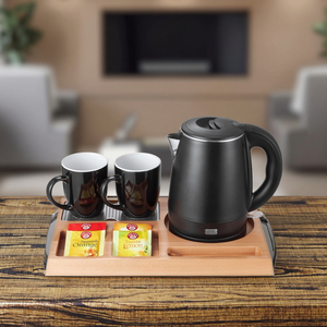 <span class=keywords><strong>Tray</strong></span> 5 Bintang Hotel selamat datang fasilitas pinus baki kayu dengan 1.0 Liter lapisan ganda 304 ketel Stainless & <span class=keywords><strong>2</strong></span> cangkir keramik hitam - Product Image 1